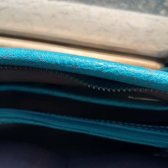 Trinity Ranch leather handbag turquoise 10x12 hand tool cut out - Picture 6 of 10